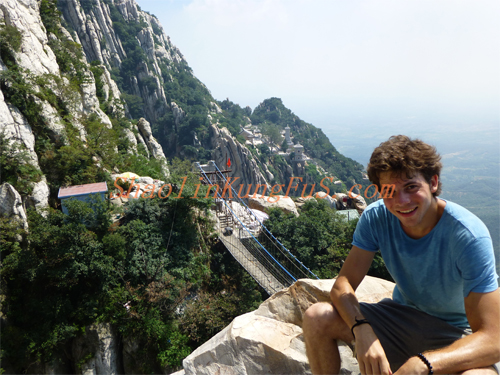 Student travel Hanging Bridge of Song mountain