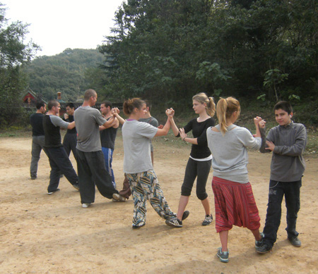 Students learn shaolin kung fu applications.