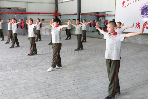 Chinese students training kung fu in 2017.