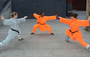 Students train inside shaolin temple.